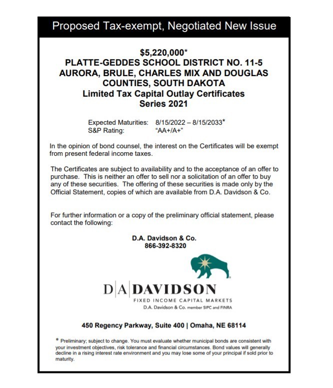 Platte-Geddes Capital Outlay Certificates
