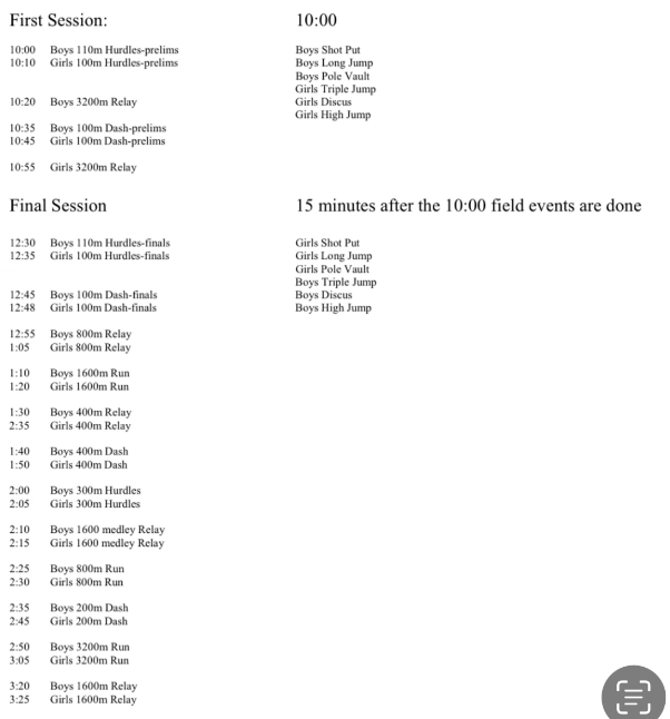 Region 5A Track & Field Schedule of Events